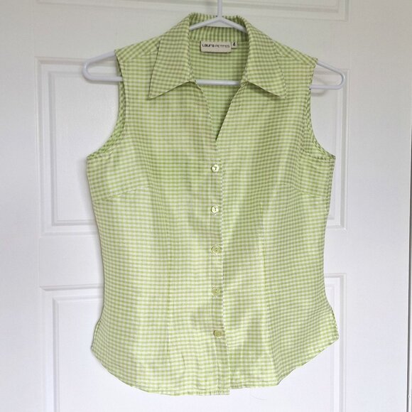 Laura Petite 100% Silk Collar Sleeveless Top Summer Lime Green - Picture 13 of 15
